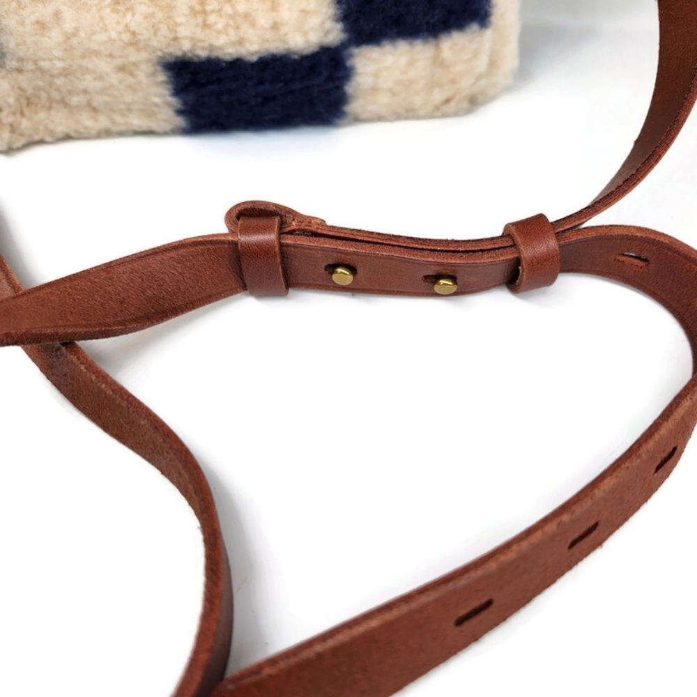 Madewell Transport White & Blue   Checkered Sherpa Small Satchel Crossbody Bag - Picture 8 of 14